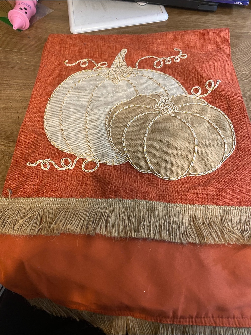 Autumn Pumpkin Embroidered Table Runner - Orange